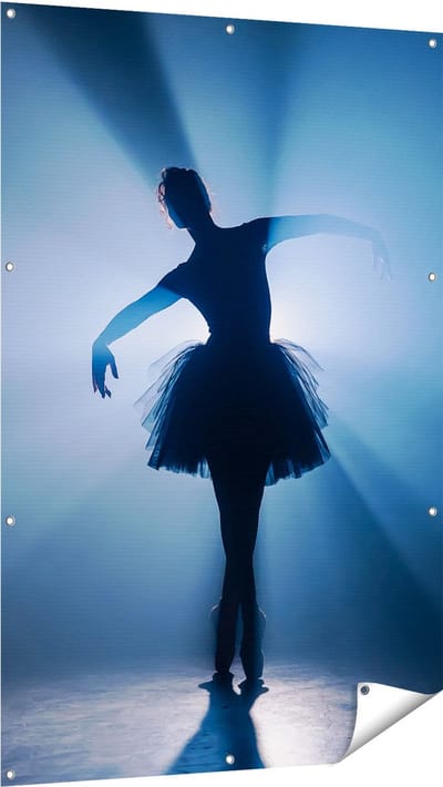 Gards Tuinposter Ballerina Silhouet - Ballet - 100x150 cm - Tuindoek - Tuindecoratie - Wanddecoratie buiten - Tuinschilderij