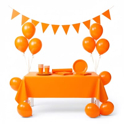 Oranje Feestpakket – ballonnen, vlaggenlijn, tafelkleed, borden en bekers - complete feestversiering