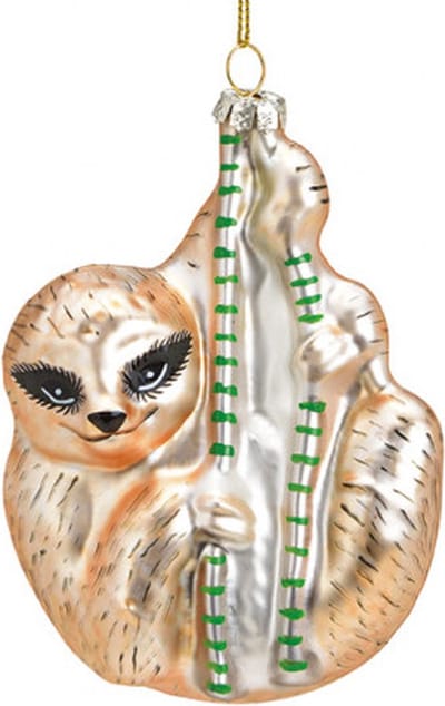 Kersthanger Gouden Luiaard Glas - Sloth - Handbeschilderde Kerstbal - Handgeblazen - Kerstboomversieringen - Grappige Kerstbal - Decoratieve Hangers - 10 cm