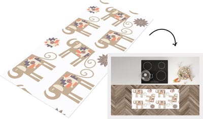 Keukenloper - Loper keuken - Bloemen - Olifant - Patroon - 120x50 cm - Keukenloper vinyl