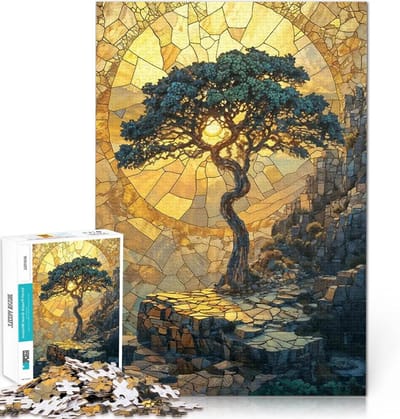 Puzzel voor volwassenen, 1000 stukjes, mozaïek van steen, gouden boom, montage, grappige activiteiten thuis, verjaardagscadeau, reiscadeau, 52 x 38 cm