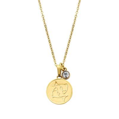 CO88 Collection Zodiac 8CN-26075 Stalen Collier met Hanger - Sterrenbeeld Vissen - Lengte 42 + 5 cm - Goudkleurig