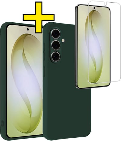 Hoesje - Met Screenprotector - Geschikt voor Samsung Galaxy S26 - Sterk & Shockproof - Back Cover - Siliconen Case - Telefoon Hoes - Telefoonhoesjes - Donkergroen