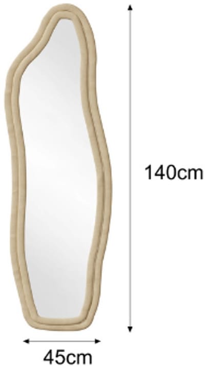 Spiegel-Spiegel staand-140x45cm-Gebogen staande spiegel-Fluwelen lijst-Dolfijnvorm-Geel.