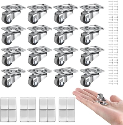 16 Stuks Kleine Zwenkwielen 25 mm Rubber voor Meubels en Kleine Transportkarren