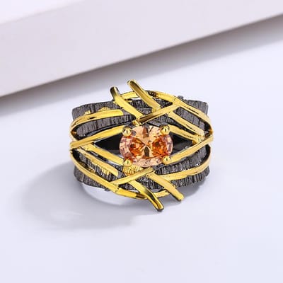 Bague Zircon Géométrique Irrégulière Rétro Noire pour Femmes No. 10 beige
