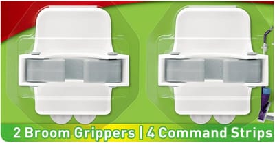 Famanu – Bezem- en drogerklemmen set van 2 – Compacte wandklemmen met 4 plakstrips, schadevrij monteren en verplaatsen – Voor bezems, wisser, föhn of lichte tools