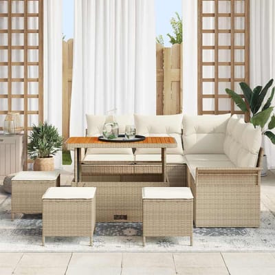 vidaXL - Tuinbank - Set - 9 - st - 8-Aantal - zitplaatsen - Beige - en - Crème