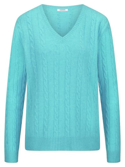 Trui V-hals 100% kasjmier Van Peter Hahn turquoise