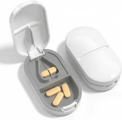 Pillensnijder met Pillendoosje - Multifunctionele pillensnijder - Geschikt voor alle pilvormen - Stevig en duurzaam -Wit – 2-pack