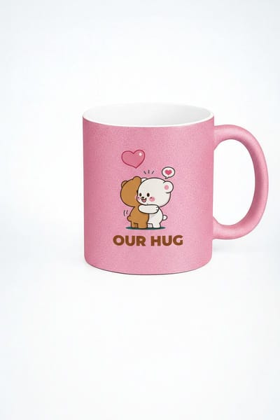 Roze Glitter Mok met Knuffelberen & 'Our Hug' - Romantisch & Schattig Cadeau
