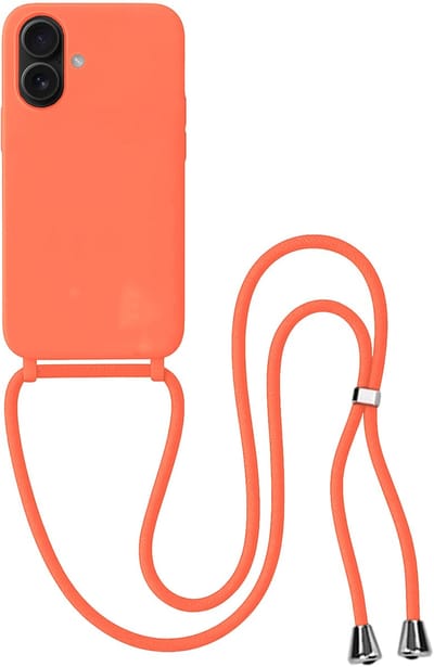 Hoes Geschikt voor iPhone 17 Hoesje Met Koord - Telefoonhoesje Geschikt voor iPhone 17 Backcover Met Afneembaar Koord - Papaya