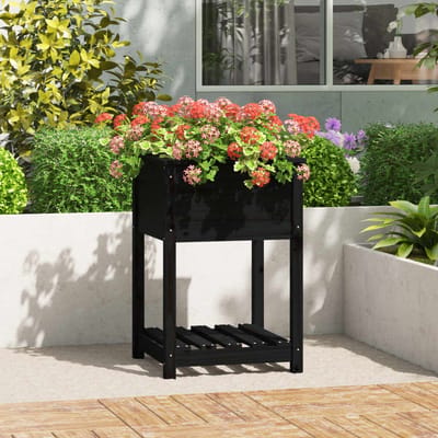 vidaXL - Plantenbak - met - schap - 54x54x81 - cm - massief - grenenhout - zwart