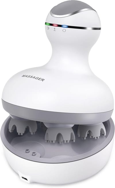 Hoofdmassageapparaat - Hoofdhuidmassager - Stressvermindering - 4 Massagekoppen - 14 x 11 x 11 cm - Wit