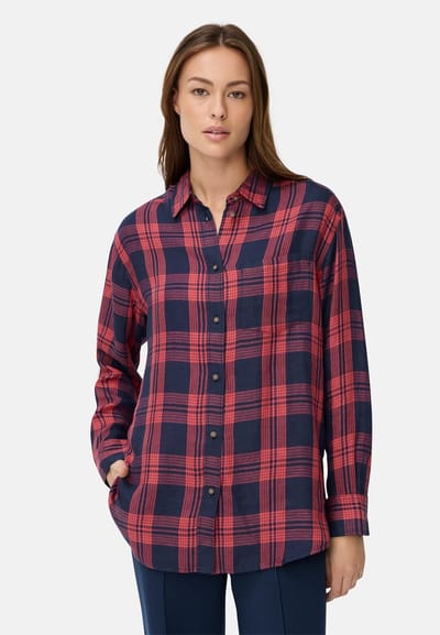 camel active Blouse gemaakt van lyocell en linnenmix - Maat - Blauw Roodwomenswear-XXS