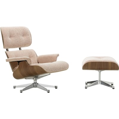 Vitra Lounge Chair & Ottoman - gepolijst - Nubia ivoor/perzik - VitraNussbaumDunkel