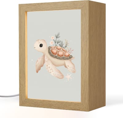 Nachtlampje 15x20 cm - Kinder lampje - Zeeschildpad - Onderwaterwereld - Pastel - Tafellamp kinderkamer - Slaapkamer lamp - Bedlamp kinderen - Kinderlampje stopcontact - Wandlamp babykamer - Nachtlampjes