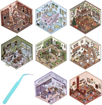 DIY Huis Stickers Set - Isometrische Kamerstickers - Miniatuurscènestickers - Pincet - Creatieve Ontspannende DIY-Stickers
