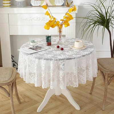 Nappe ronde en dentelle à fleurs, nappe ronde blanche, nappe lavable, style creux, pour le thé, le dîner, le mariage, la décoration de la maison Round 180cm 1pcs