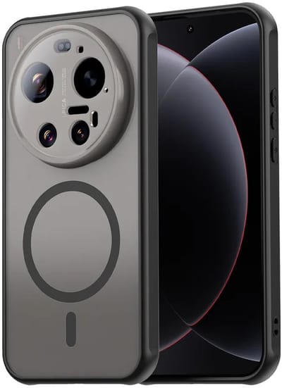 MobyDefend Hoesje - Geschikt voor Xiaomi 17 Ultra - Case Geschikt voor MagSafe - Mat Transparant Met Gekleurde Rand - Zwart