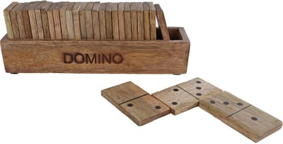 Domino spel naturel mango houten speelgoed 20,5x5x7cm.