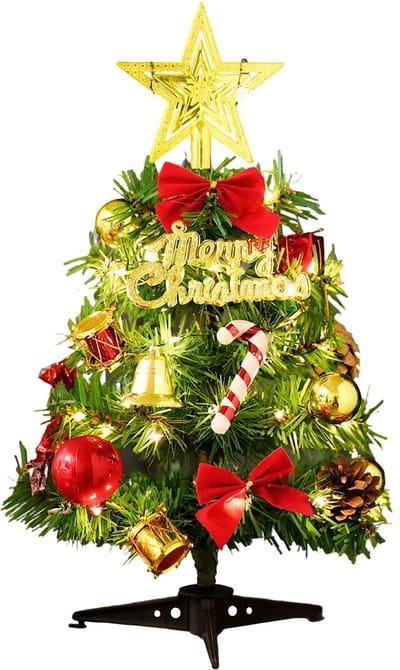longziming Mini Kerstboom met LED Verlichting - 30cm Kunstmatige Tafel Kerstboom - Kleine Kerstdecoratie - Kerstdecoratie voor binnen - Kerstversiering - Bureaublad ornamenten