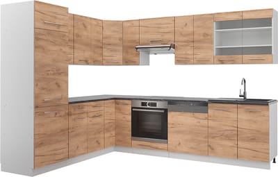 Vicco Hoekkeuken Fame-Line, Goudkleurig Eiken/Wit, 287 x 227 cm, WB Antraciet