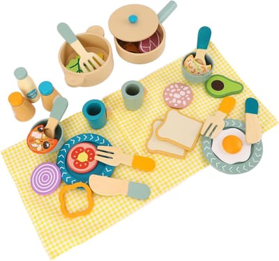 Houten Keukenspeelgoed - Speelkeuken Set - Kinderen Leren Koken - Duurzaam Kersenhout - 28 x 21 x 6 cm