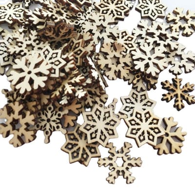 Lot de 50 décorations de Noël en bois à suspendre, flocons de neige, pour la maison, le bureau ou le bar gray