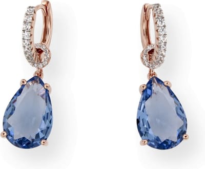 Zilveren oorringen oorbellen met blauwe druppelvormige steen en cubic zirconia