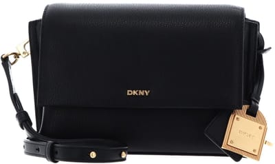 DKNY Leren schoudertas Alya Flap Crossbody Blk / Gold zwart