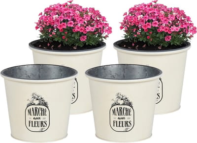 Sunnydays /plantenpot/bloempot - 4x - zink - ivoorwit - D19 x H16 cm
