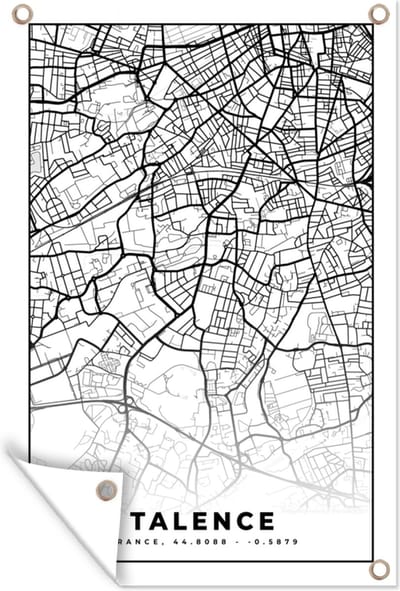 Muurdecoratie Talence - Kaart - Plattegrond - Frankrijk - Stadskaart - Zwart wit - 120x180 cm - Tuinposter - Tuindoek