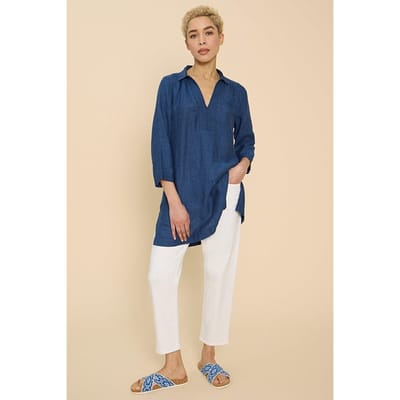 White Stuff Blaire Linen Tunic Dark Navy Maat: 10 REGULAR | Blouses Outlet | Dames | Blauw