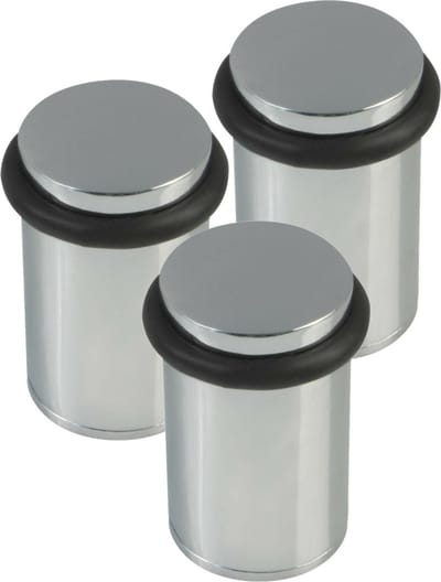 AMIG Deurstopper/deurbuffer - 3x - D28mm - inclusief schroeven - verchroomd