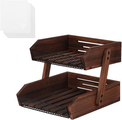 Houten Fruitmand met 2 Lagen voor Keuken en Tafeldisplay