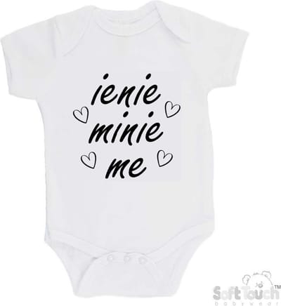100% Katoenen Romper "Ienie minie me" Unisex Katoen Wit/zwart Maat 62/68