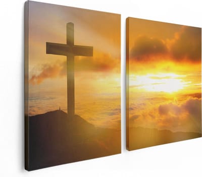 Artaza Canvas Schilderij Tweeluik Kruis van Jezus Christus bij Zonsondergang - 120x80 - Foto Op Canvas - Canvas Print