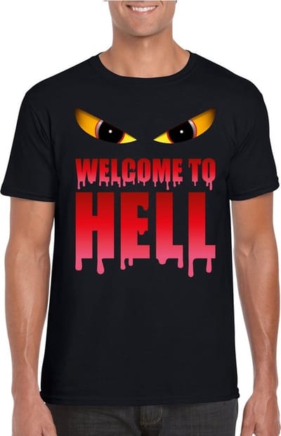 Halloween Duivel t-shirt zwart heren met enge ogen - Welcome to hell S
