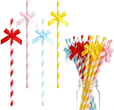 Dailygoods- Papieren Rietjes 40 Stuks - Gestreepte Rietjes - Creatieve Decoratie - Verjaardagsfeesten - Bruiloften - Hoogwaardig Papier - Feestrietjes