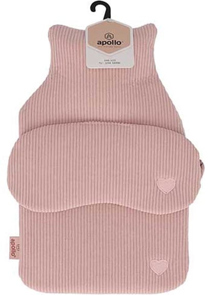 Apollo - Warmwaterkruik met slaapmasker- Kruik met hoes - Kruikenzak - Kruik Baby - Teddy Rib - Roze