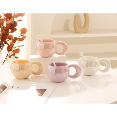 Lichte Luxe Hoge Waarde Keramische Kop Mok Schattig Stel Waterbeker Thuis Kantoor Koffiekop Cadeaukop 430ml beige
