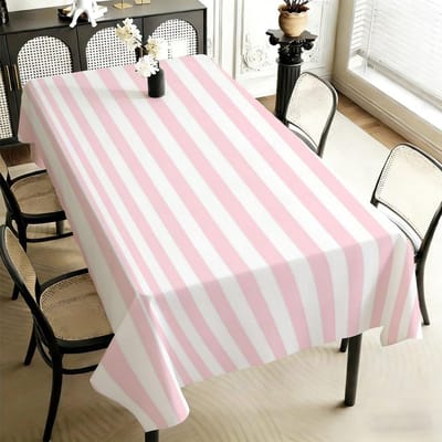 Roze Wit Gestreept Rechthoekig Tafelkleed voor Tafeldecoratie Wasbaar Geometrisch Strepen Print Keukentafelkleed Bruiloft Feest Decoratie 140x140cm