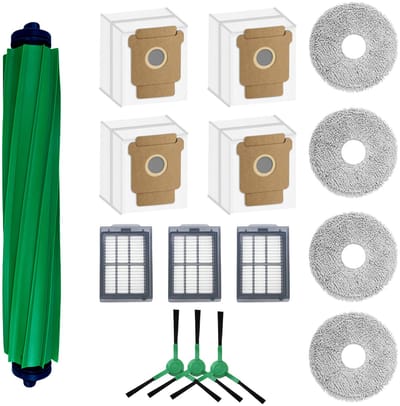 16 Vervangingsonderdelen voor iRobot Roomba Plus 505&405 Combo van MMOBIEL - Voor Roomba Vervangingsonderdelen – 1 Hoofdborstel, 3 Filters, 4 Zijborstels, 4 Stofzakken, 4 Dweilpads