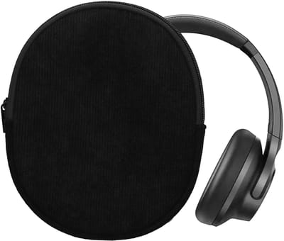 kwmobile headset case geschikt voor Anker Soundcore Q20i hoes - 22,5 x 17 cm - Koptelefoon cover met rits - Neopreen en ribfluweel - In zwart
