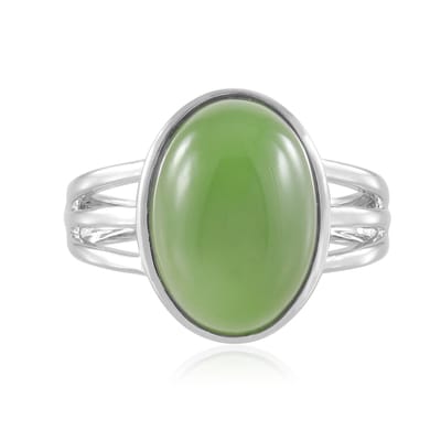 Cavill - Zilveren ring met platina coating - 925 Sterling Zilver - Canadese ovale jade cabochon 6,475 ct - Groene edelsteen ring dames elegant