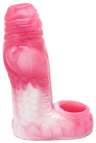Kiotos Monstar 06 - Penis Sleeve - Penisverlenging - Met Ball Stretcher Opening - Diameter Ø 50 mm - Siliconen - Roze Wit