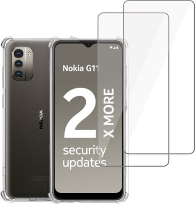 Geschikt voor Nokia G11/G21 Hoesje + 2x Screenprotector – Gehard Glas Cover + Shock Proof Case – Transparant