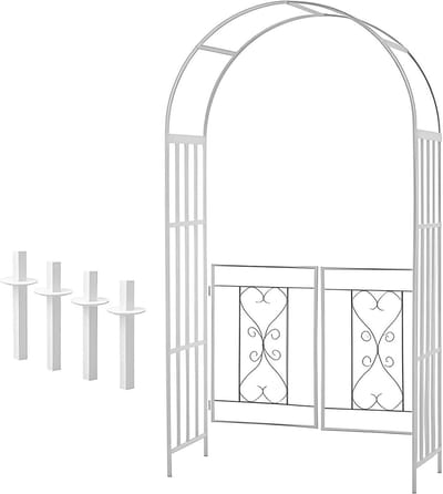 Tuinboog met Poort - Huwelijksboog Klimplantenrek - Tuin Decoratie - Stevige Metalen Constructie - 210 cm Hoog - Wit
