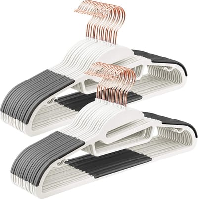 Famanu – Kunststof antislip kleerhangers met roségouden haak, ultradun en ruimtebesparend